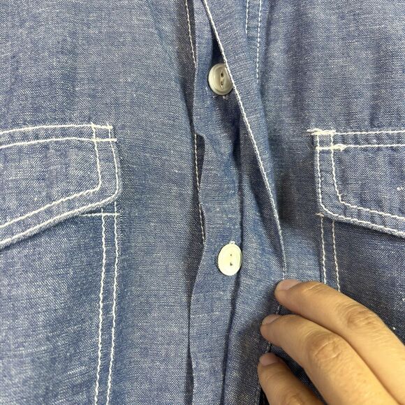 Burkman Bros Denim Chambray Long Sleeve Button Down Shirt Size M Linen Blend - Picture 5 of 9